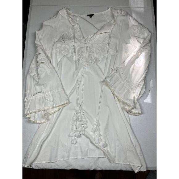 Floryday White Bell Sleeve Embossed Womens White Boho Unlined Dress Size Small - Picture 1 of 7